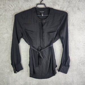 Womens White House Black Market Tunic Blouse Long Sleeve Pockets w/ Belt Size 12